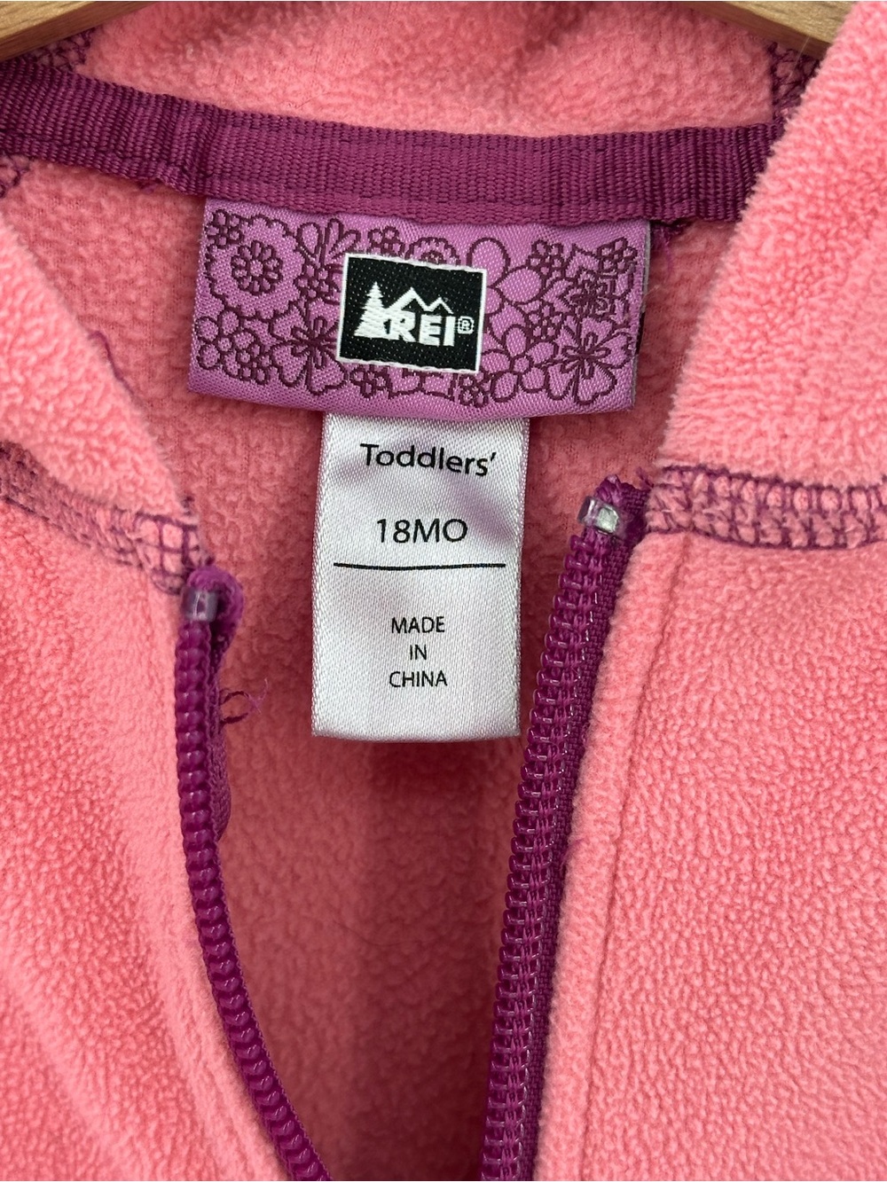 REI Pink Fleece Embroidered Full Zip Jacket Size 18 Months - Picture 3 of 4
